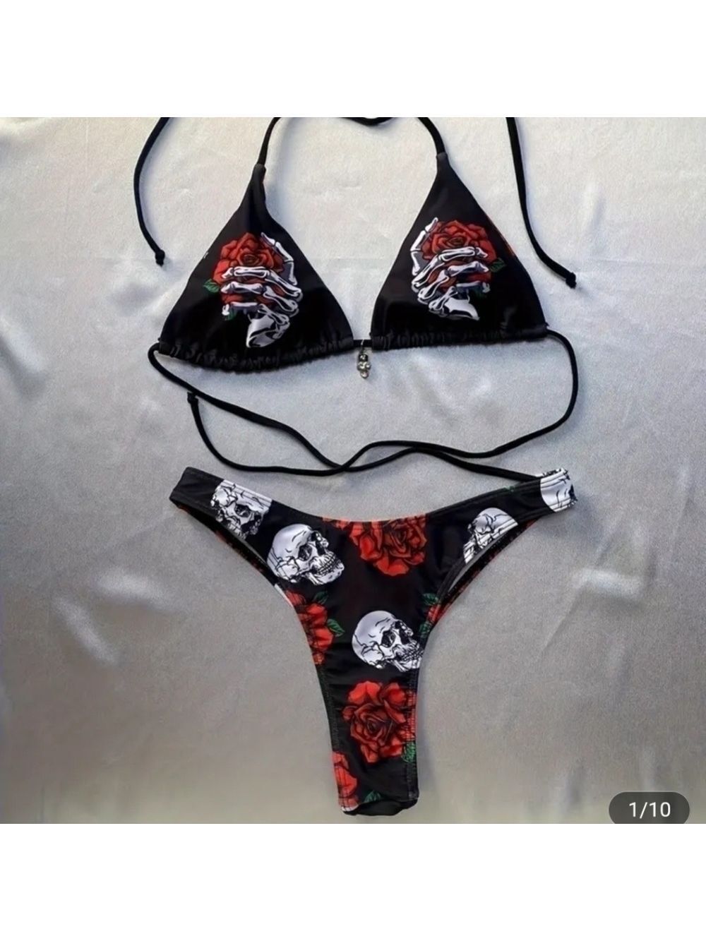 Skeleton Flower Print Bikini Set Women - Picture 2 of 7
